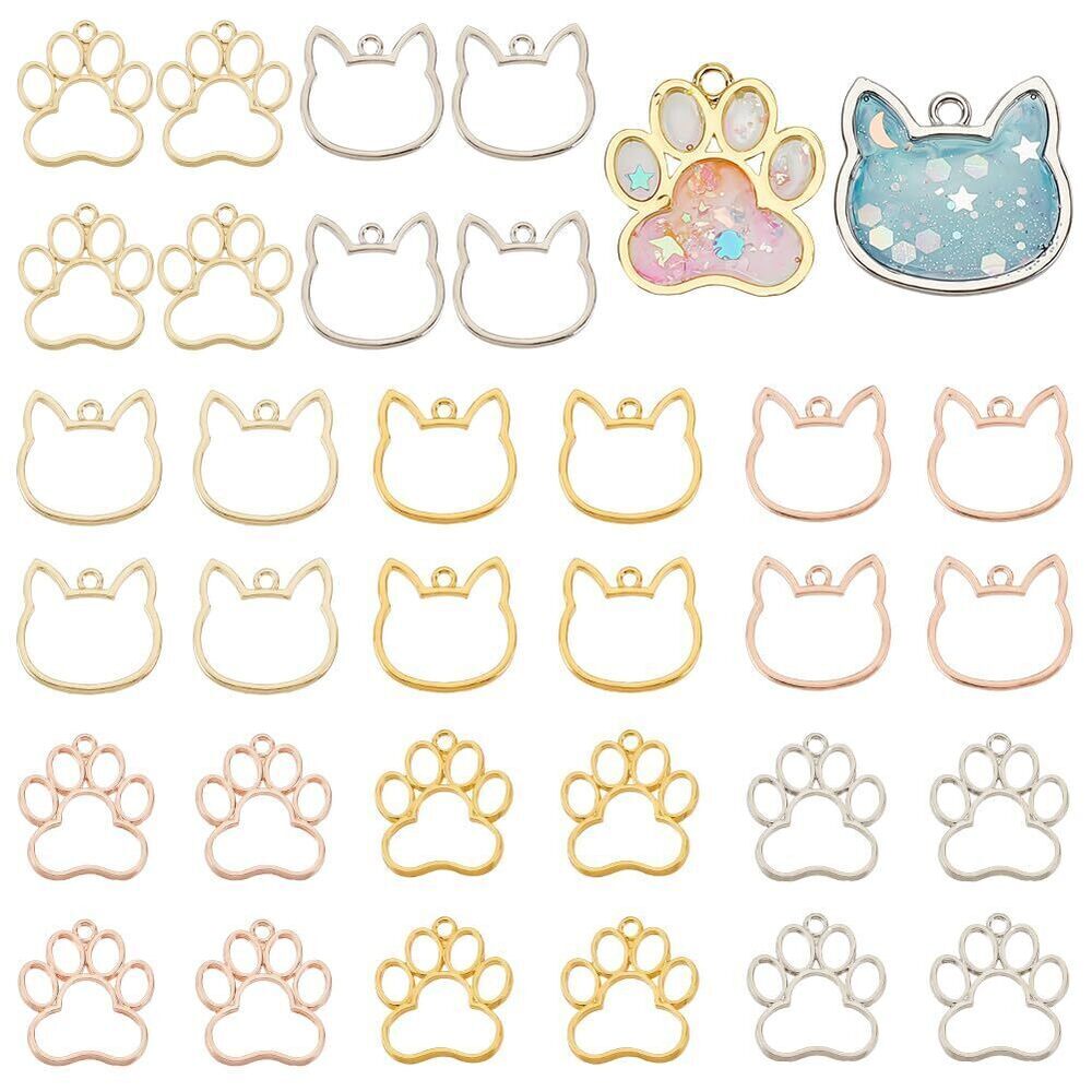 2934 32pcs 2 Styles Dog Paw Open Bezel Pendants Alloy Open Bezels for Resin